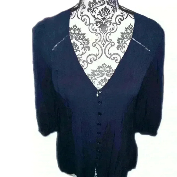 Anthropologie Vanessa Virginia Bold Blue Pleated Flowy Top - Picture 4 of 10